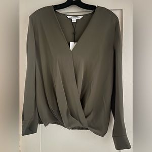Diane Von Furstenberg - NWT Olive faux wrap shirt size 8